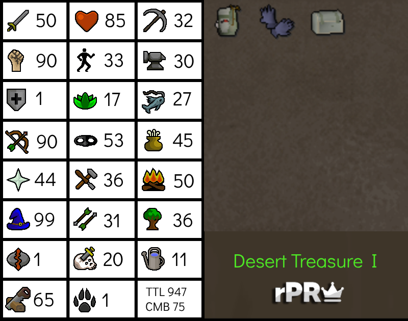 99 Magic & 90 Ranged & 90 Strength Gmaulerš Desert Treasureš Mithril Glovesš God Bookš Ava'sš