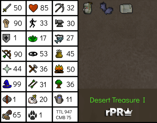 99 Magic & 90 Ranged & 90 Strength Gmaulerš Desert Treasureš Mithril Glovesš God Bookš Ava'sš