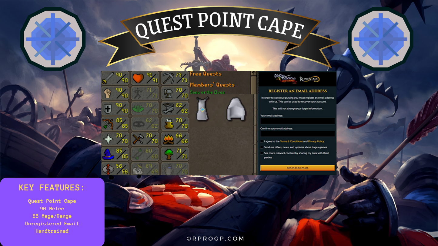 🌠291 Quest Points🌠90 Melee🌠85 Ranged+Magic🌠NO SET EMAIL🌠OG Owners🌠Handleveled