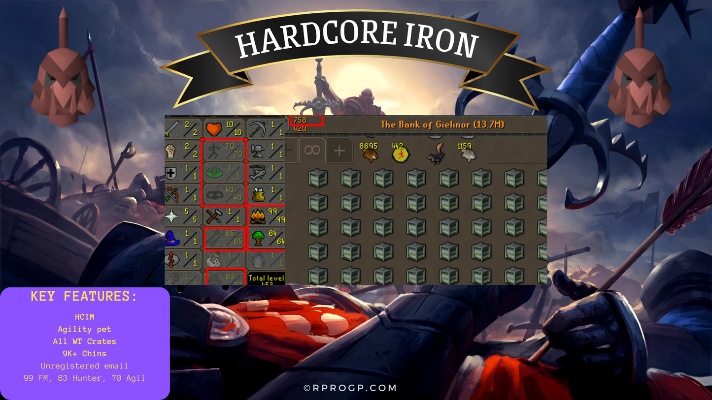 🌠HCIM🌠600+ crates🌠9000 Red Chins🌠99 FM🌠70 Agility🌠83 Hunter🌠440 Marks of Grace