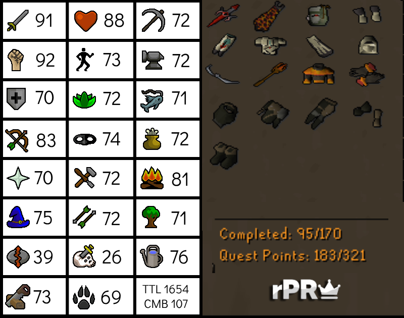 INFERNAL CAPE MAIN ACCOUNT - PVM READY - 90+ MELEE - CAN BE MADE INTO A MED/MAIN - QPC READY